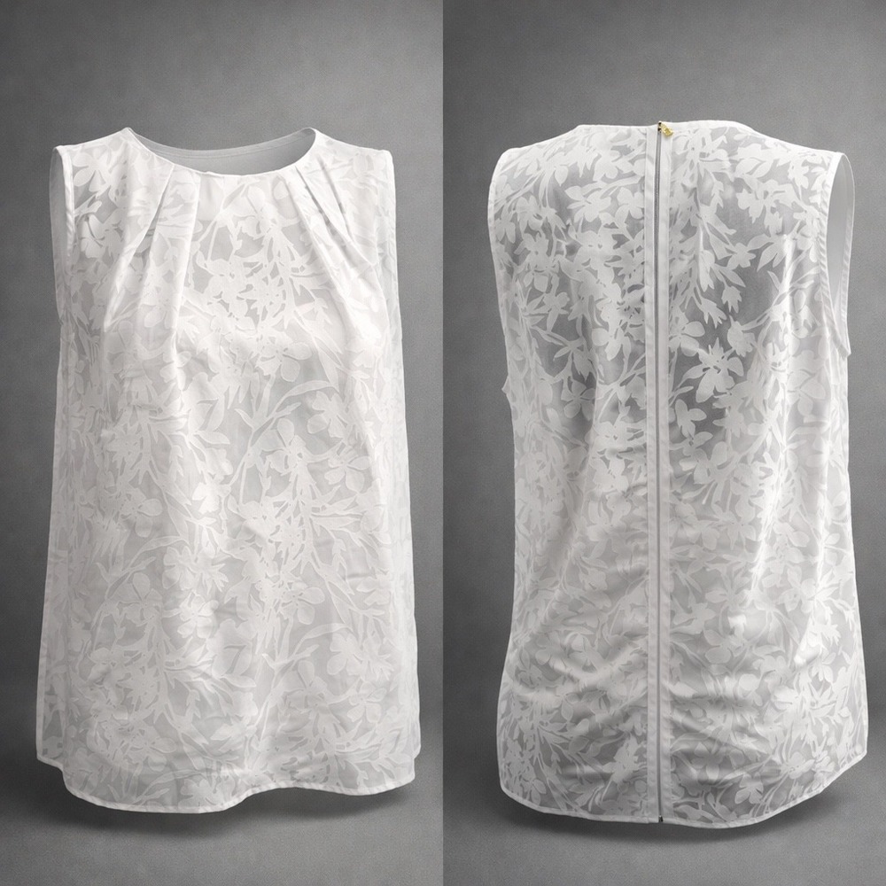 🍁Liz Claiborne XL White Floral Devore Sleeveless Blouse keyhole back with Cami